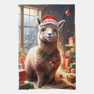 Happy Festive Alpaca Christmas, Tea Towel