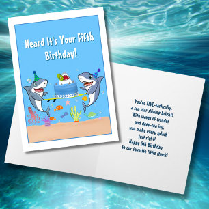 Happy Fifth Birthday Sharks with Cake card