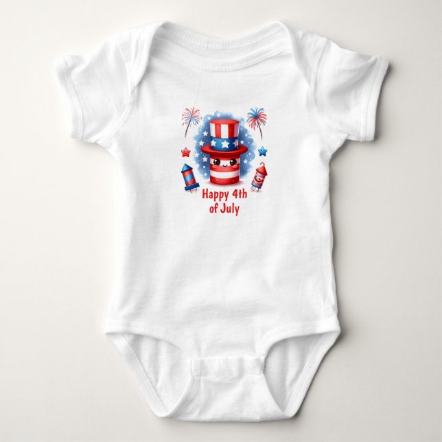 Happy Firecrackers 4th of July  Baby Bodysuit (Front)