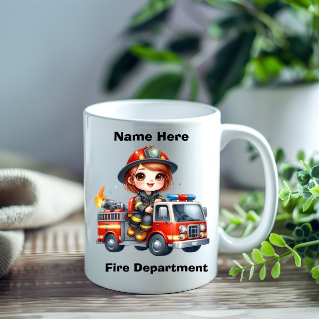 Happy firefighter drives red truck coffee mug (Creator Uploaded)