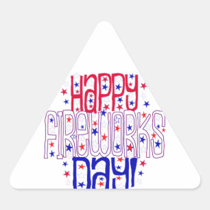 Happy Fireworks Day ! With Red White & Blue Stars Triangle Sticker