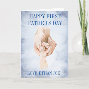 Happy First 1st Father's day Watercolor Hands Holiday Card