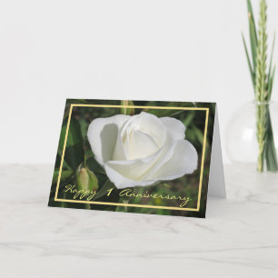 Happy First Anniversary White Rose Elegant Cursive Card