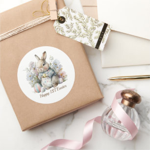 Happy first baby Easter add text Classic Round Sticker