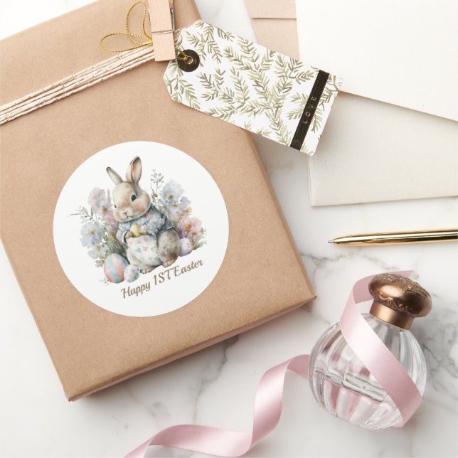 Happy first baby Easter add text Classic Round Sticker (Gifting)