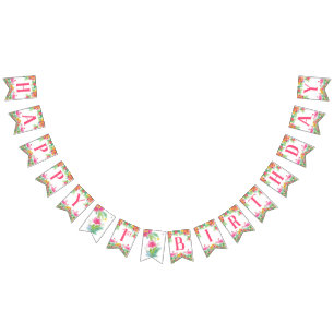 Happy First Birthday Banner, Flamingos Bunting