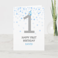 Happy First Birthday Boy Blue Confetti Chevron
