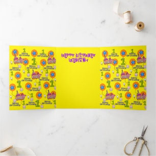 Happy First Birthday Card, #1 Birthday Yellow Tri-Fold Card