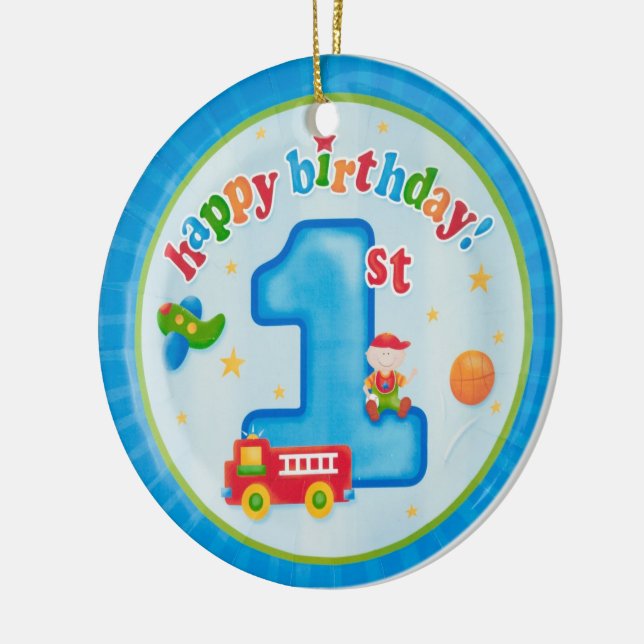 happy first birthday ceramic tree decoration (Left)