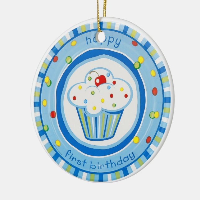 happy first birthday ceramic tree decoration (Left)