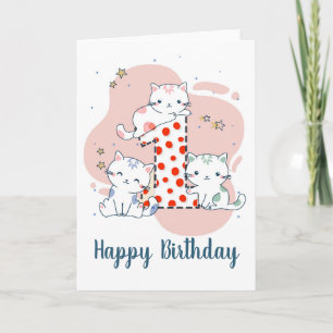 Happy first birthday cute kitten Greeting Card