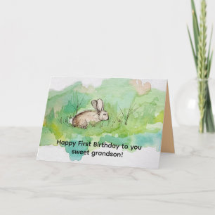 Happy First Birthday Grandson Cottontail Rabbit  Card