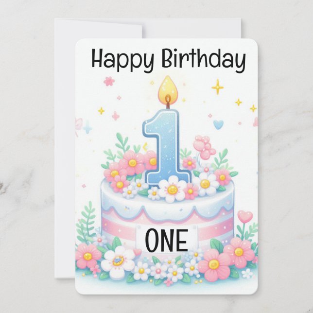 Happy First Birthday  Holiday Card (Front)