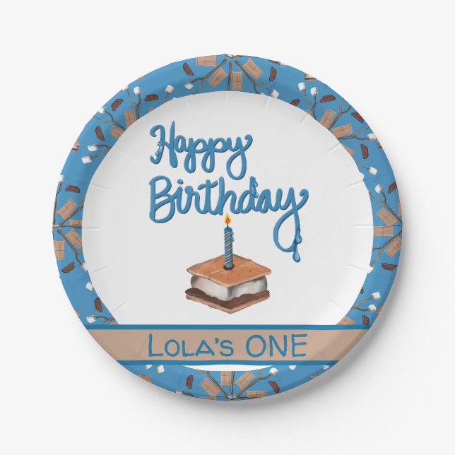 Happy First Birthday S’more   Paper Plate (Front)