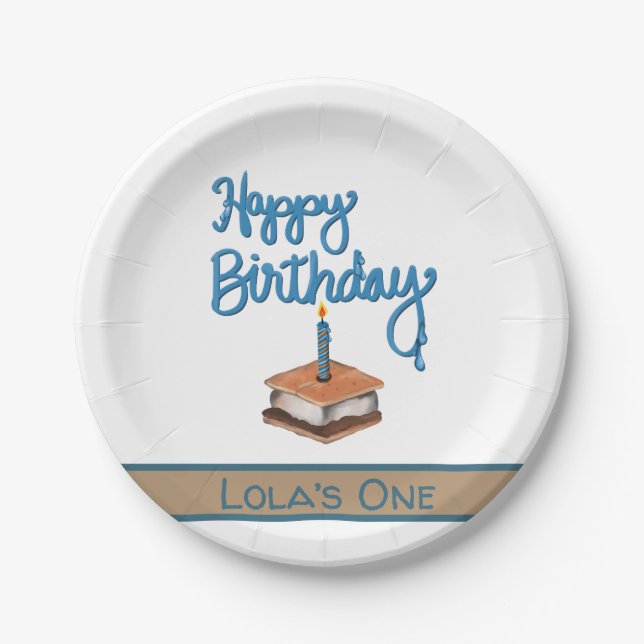 Happy First Birthday S’more   Paper Plate (Front)