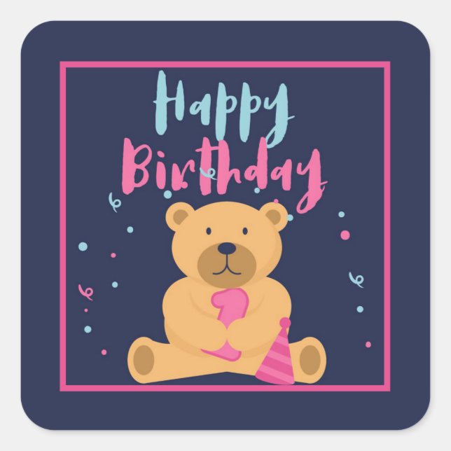 Happy First Birthday Square Sticker (Front)