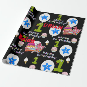 Happy First Birthday Wrapping Paper Balloons #1