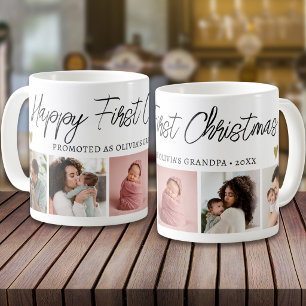 Happy First Christmas As Grandpa 5 Photo Collage Coffee Mug