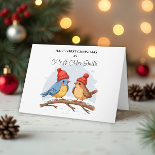 Happy First Christmas as Mr and Mrs – Cute Birds Card