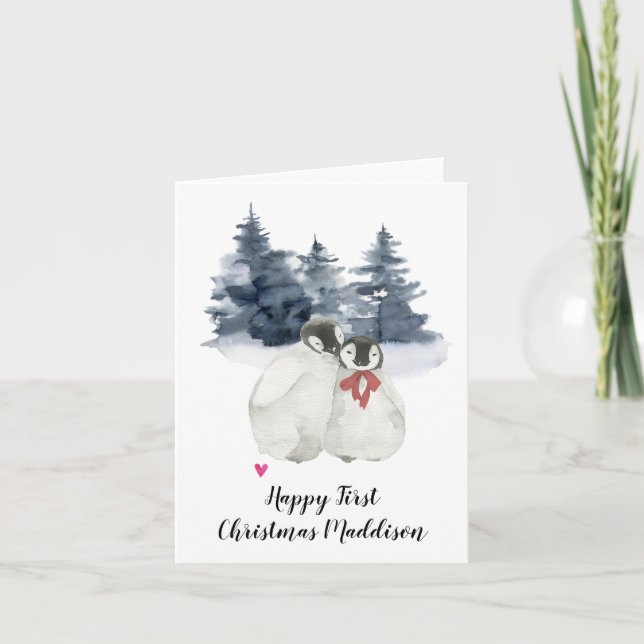 Happy First Christmas For Baby 1st Xmas Penguins Card (Front)
