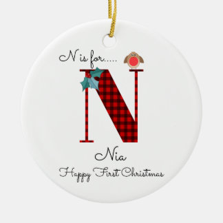 Happy first Christmas N lumberjack robin tree Ceramic Tree Decoration