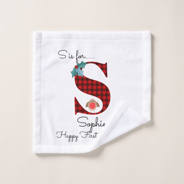 Happy first Christmas s lumberjack robin tree Wash Cloth (Wash Cloth)