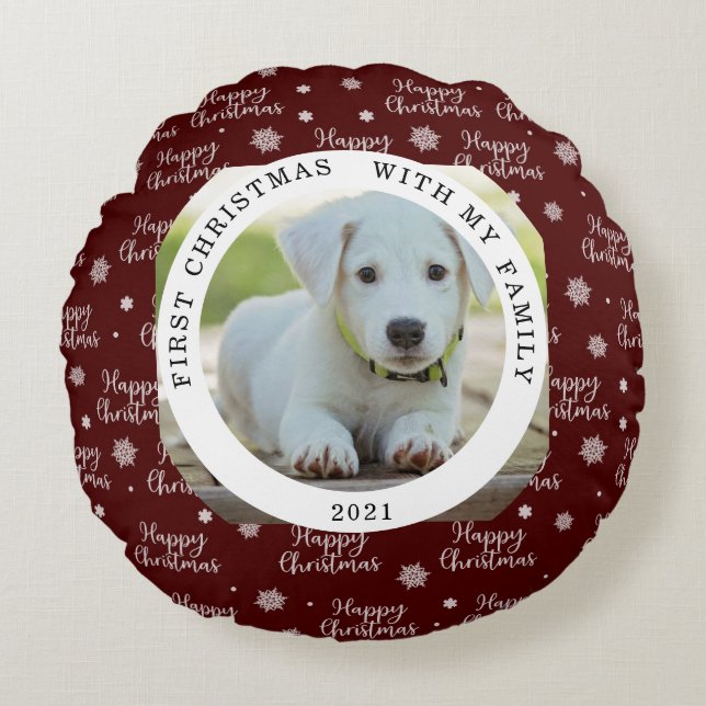 Happy First Christmas Your Photo Round Cushion (Front)