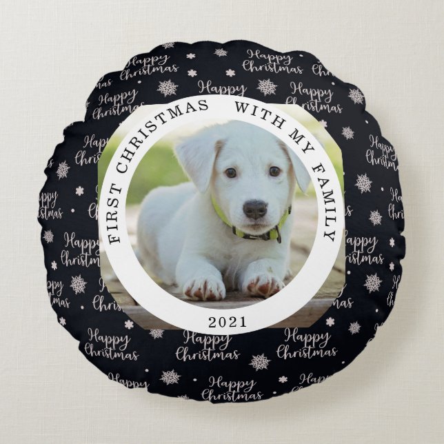 Happy First Christmas Your Photo Round Pillow (Front)