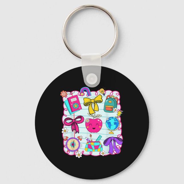 Happy First Day Back To School Coquette Bow Studen Key Ring (Front)