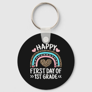 Happy First Day Of 1st Grade Leopard Rainbow Teach Key Ring