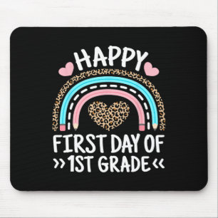 Happy First Day Of 1st Grade Leopard Rainbow Teach Mouse Mat