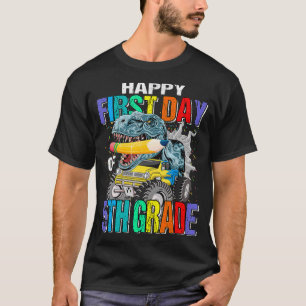 Happy First Day Of 5th Grade Monster Truck Dinosau T-Shirt