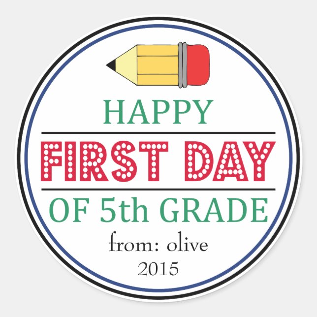 Happy First Day Of 5th Grade Pencil Sticker (Front)
