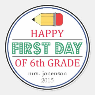 Happy First Day Of 6th Grade School Pencil Sticker