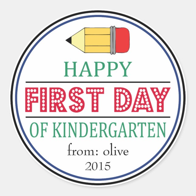 Happy First Day Of Kindergarten Pencil Sticker (Front)