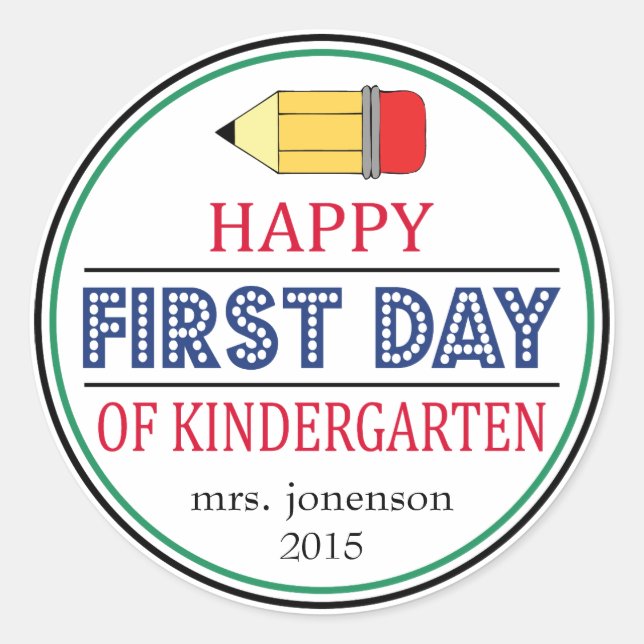 Happy First Day Of Kindergarten Pencil Sticker (Front)