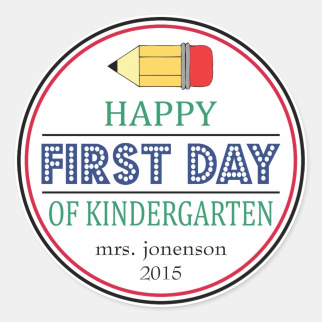 Happy First Day Of Kindergarten Pencil Sticker (Front)