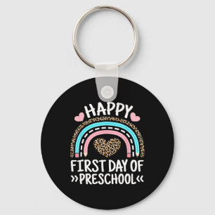 Happy First Day Of Preschool Leopard Rainbow Teach Key Ring