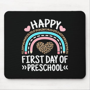 Happy First Day Of Preschool Leopard Rainbow Teach Mouse Mat