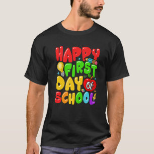 Happy First Day Of School  Apple Hello Teacher Stu T-Shirt