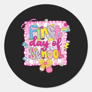 Happy First Day Of School Back To School Pencil Bo Classic Round Sticker