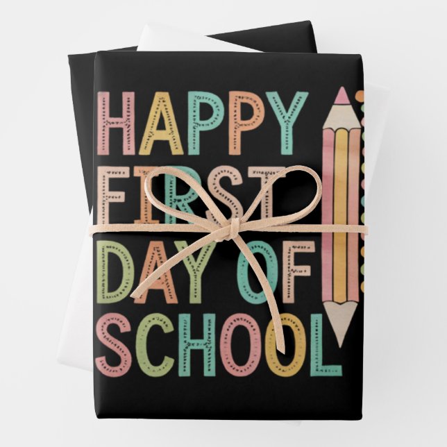 Happy First Day of School Back to School Wrapping Paper Sheet (In situ)