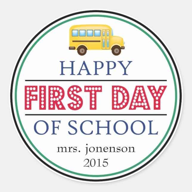 Happy First Day Of School Bus Sticker (Red) (Front)