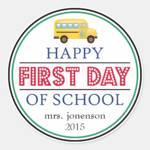 Happy First Day Of School Bus Sticker (Red)