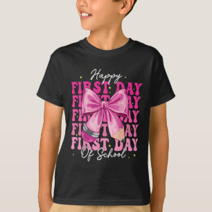 Happy First Day Of School Coquette Bow Girls Back  T-Shirt