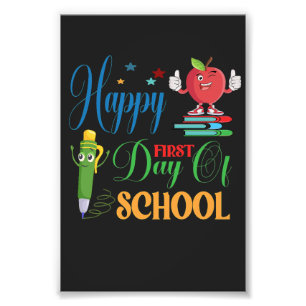 Happy First Day of School   Cute Cartoon Apple  Photo Print