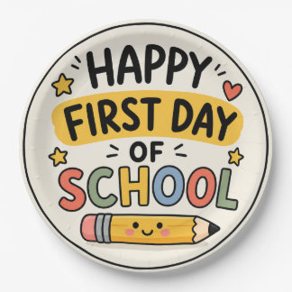 Happy First Day of School Cute Kawaii Pencil Paper Plate