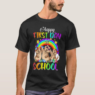 Happy First Day Of School Cute Otter Rainbow Back  T-Shirt