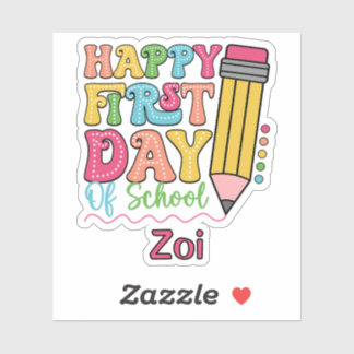 Happy First Day Of School Cute Pencil Polka Dot