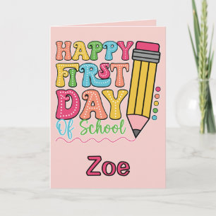 Happy First Day Of School Cute Pencil Polka Dot Card